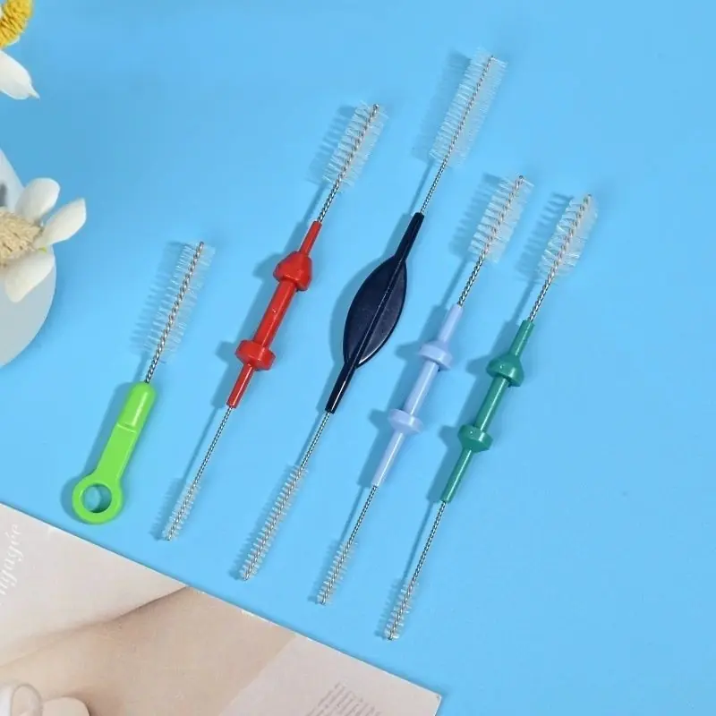 Medical device cleaning brushes with double-ended nylon bristles and color-coded plastic handles, designed for effective cleaning of medical instruments, tubes, and narrow channels for professional and OEM use.