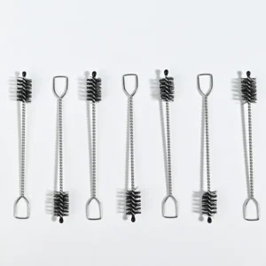 Medical device cleaning brush with stainless steel twisted wire handle and durable nylon bristles for precise internal channel cleaning