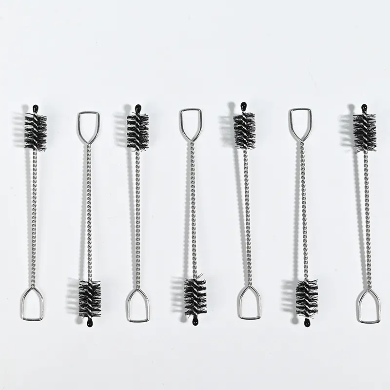 Medical device cleaning brush with stainless steel twisted wire handle and durable nylon bristles for precise internal channel cleaning