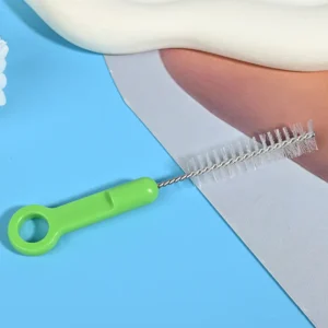 Medical device cleaning brush with stainless steel twisted wire and nylon bristles, featuring an ergonomic green handle for precise cleaning of tubes and medical instruments, suitable for B2B wholesale supply.