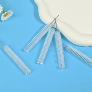 Medical device cleaning brush heads with stainless steel twisted wire and soft nylon bristles, designed for thorough cleaning of narrow channels, tubes, and internal lumens, ideal for B2B medical, dental, and laboratory equipment cleaning use.