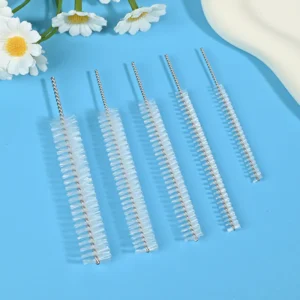 Medical device cleaning brush heads with stainless steel twisted wire and soft nylon bristles, designed for thorough cleaning of narrow channels, tubes, and internal lumens, ideal for B2B medical, dental, and laboratory equipment cleaning use.