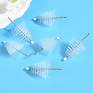 Medical device cleaning brush heads with stainless steel twisted wire and soft nylon bristles, designed for precise cleaning of medical instruments, B2B OEM wholesale supply.