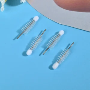 Mascara brush heads with twisted stainless steel wire and soft nylon bristles for cosmetic manufacturing