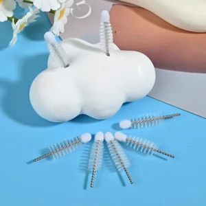 Mascara brush heads with twisted stainless steel wire and soft nylon bristles for cosmetic manufacturing