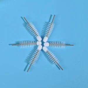 Mascara brush heads with twisted stainless steel wire and soft nylon bristles for cosmetic manufacturing