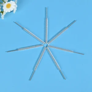 Medical device cleaning brush heads with stainless steel twisted wire and soft nylon bristles, designed for thorough cleaning of narrow channels, tubes, and internal lumens, ideal for B2B medical, dental, and laboratory equipment cleaning use.