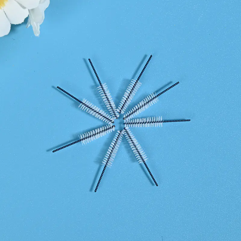 Blue coated wire interdental brush heads with nylon bristles for dental oral care, precision cleaning, and B2B wholesale supply