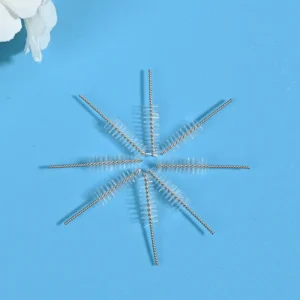 Interdental brush heads with stainless steel wire and white nylon bristles for dental cleaning, B2B OEM oral care manufacturing and wholesale supply