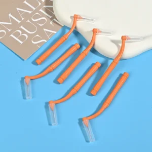 L-Type Interdental Brush Set | Portable Orange Brushes in Travel Case for Deep Teeth Cleaning