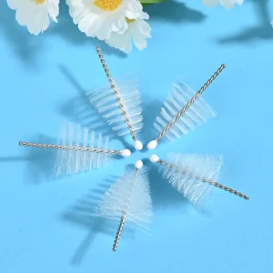 Medical device cleaning brush heads with stainless steel twisted wire and soft nylon bristles, designed for precise cleaning of medical instruments, B2B OEM wholesale supply.