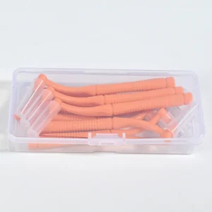 L-Type Interdental Brush Set | Portable Orange Brushes in Travel Case for Deep Teeth Cleaning