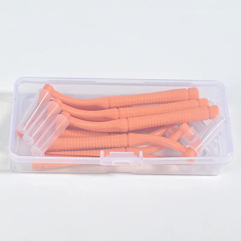 L-Type Interdental Brush Set | Portable Orange Brushes in Travel Case for Deep Teeth Cleaning