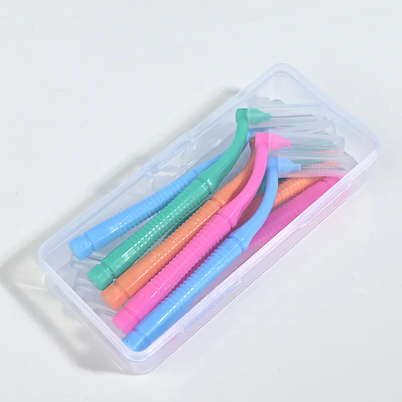 L-Type Interdental Brush Kit Complete Color-Coded Set in Clear Travel Case