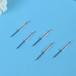 Blue coated wire interdental brush heads with nylon bristles for dental oral care, precision cleaning, and B2B wholesale supply