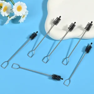 Medical device cleaning brush with stainless steel twisted wire handle and durable nylon bristles for precise internal channel cleaning