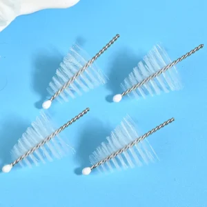 Medical device cleaning brush heads with stainless steel twisted wire and soft nylon bristles, designed for precise cleaning of medical instruments, B2B OEM wholesale supply.