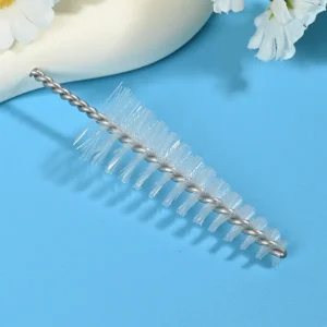Medical device cleaning brush head with durable nylon bristles and twisted stainless steel wire, designed for effective cleaning of lumens, tubes, and narrow channels for B2B medical and OEM applications.