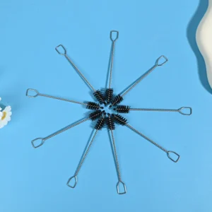 Medical device cleaning brush with stainless steel twisted wire handle and durable nylon bristles for precise internal channel cleaning