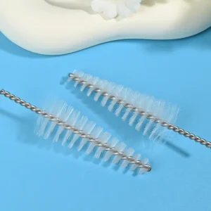 Medical device cleaning brush head with durable nylon bristles and twisted stainless steel wire, designed for effective cleaning of lumens, tubes, and narrow channels for B2B medical and OEM applications.