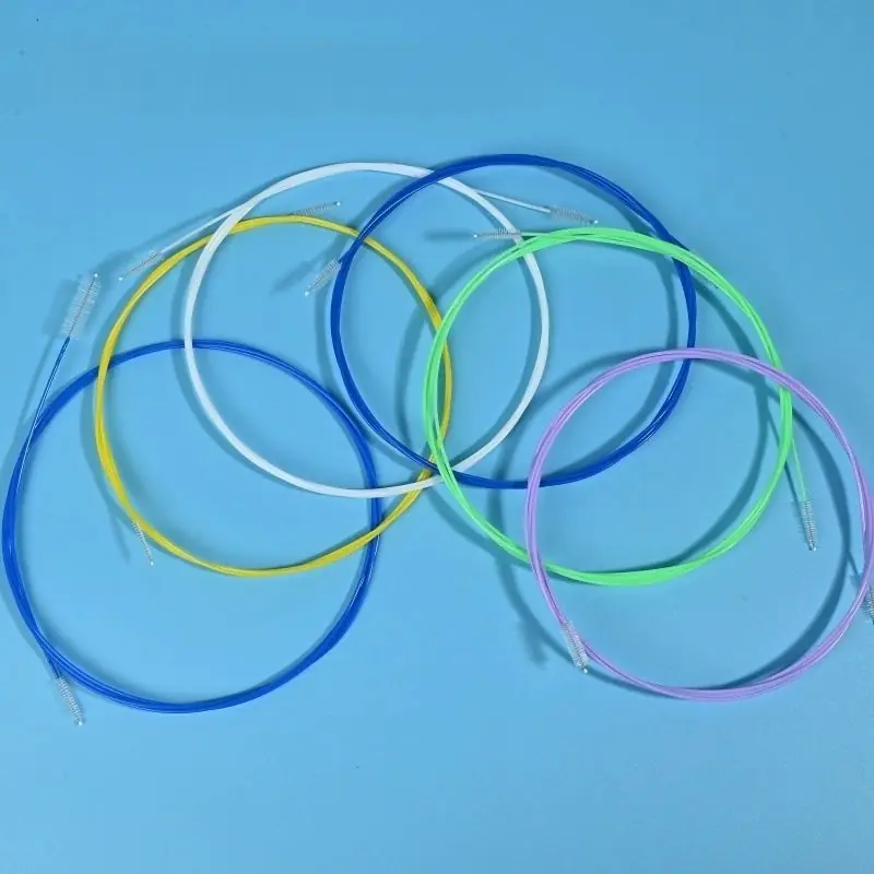 Double-ended medical device cleaning brush with flexible long cable and nylon bristles, designed for cleaning endoscopes, catheters, and narrow medical tubes, ideal for OEM and B2B bulk supply.
