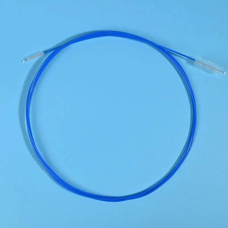 Double-ended medical device cleaning brush with flexible long cable and nylon bristles, designed for cleaning endoscopes, catheters, and narrow medical tubes, ideal for OEM and B2B bulk supply.