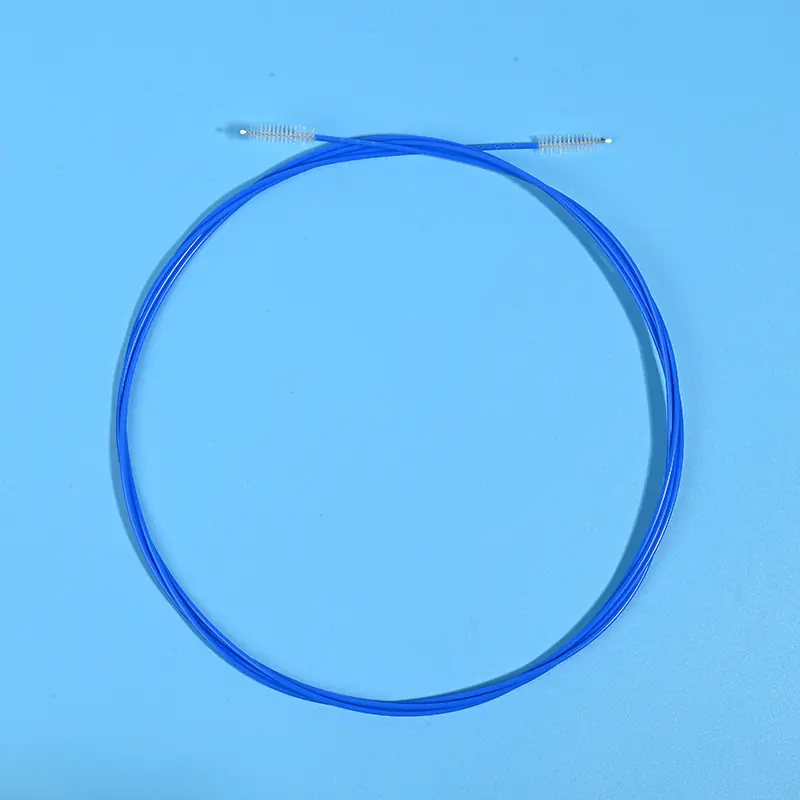 Double-ended medical device cleaning brush with flexible long cable and nylon bristles, designed for cleaning endoscopes, catheters, and narrow medical tubes, ideal for OEM and B2B bulk supply.