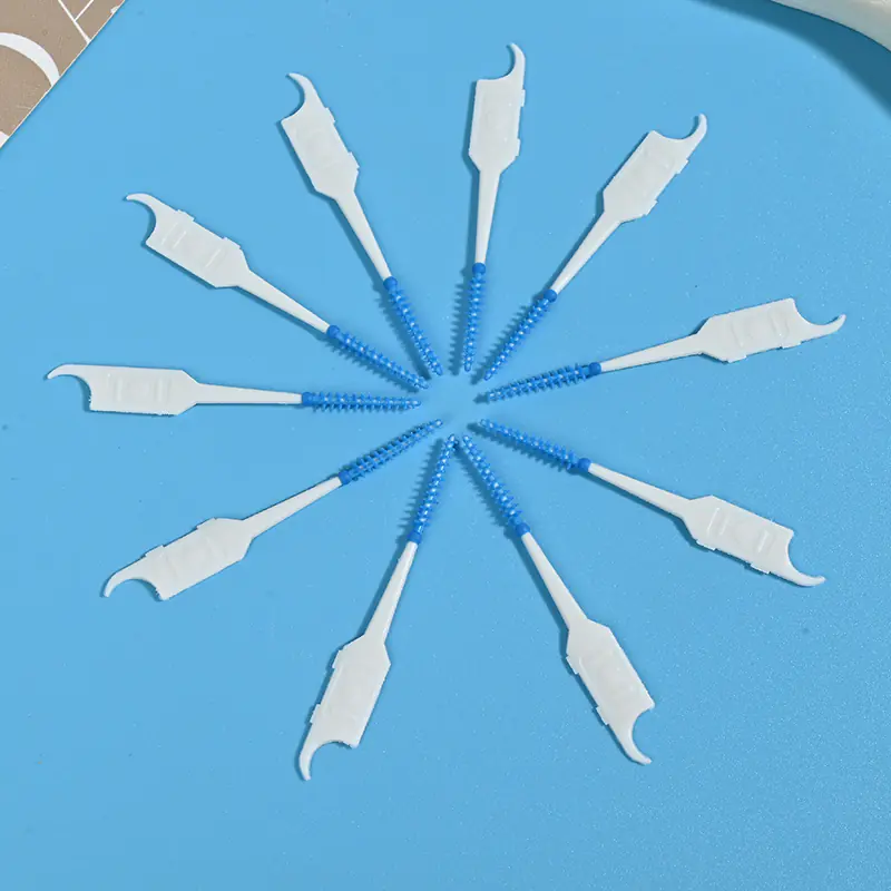 star arranged blue silicone interdental brushes showing dual-head design