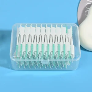 green silicone interdental brushes in closed clear storage box for wholesale dental care