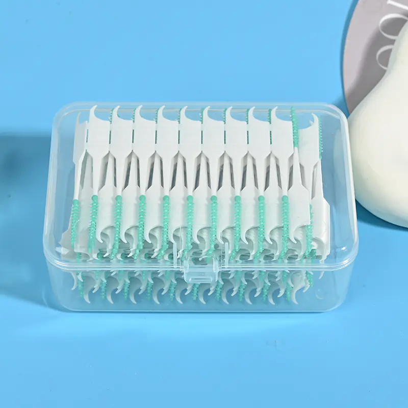 green-silicone-interdental-brushes-closed-box.jpg green silicone interdental brushes in closed clear storage box for wholesale dental care