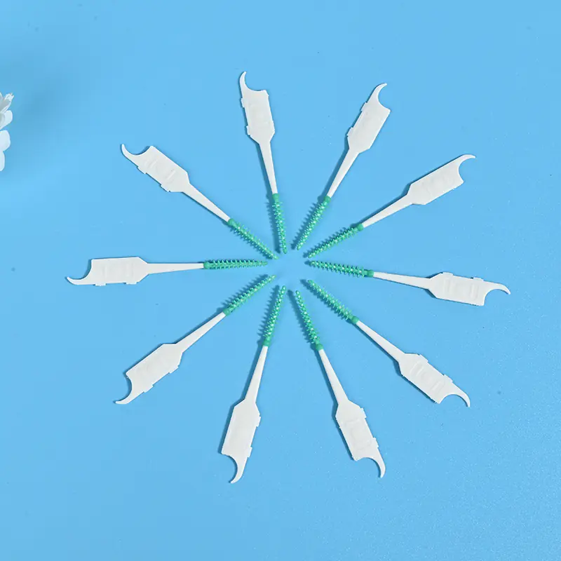 star arranged green silicone interdental brushes showing dual-head design