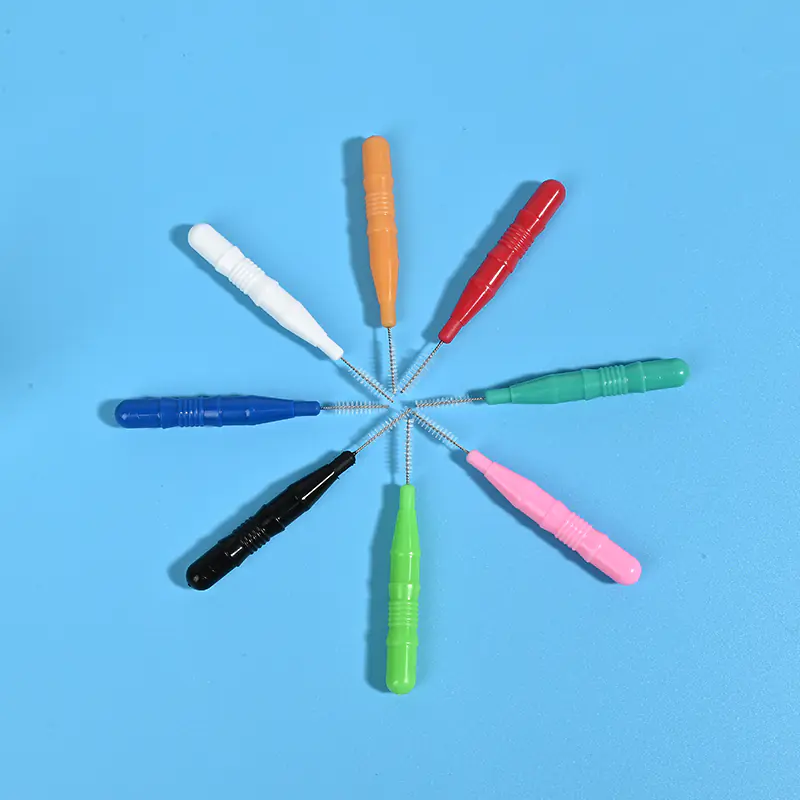 star-arranged multi-color i-type interdental brushes showing bristles and handles
