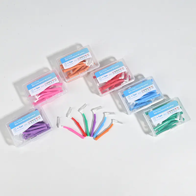 multi-color l-type interdental brushes box kits, full iso sizes for bulk oral care