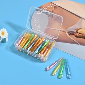 open clear box of multi-color retractable interdental brushes with loose samples