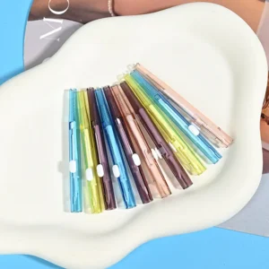 multi-color transparent retractable interdental brushes neatly arranged on tray for wholesale