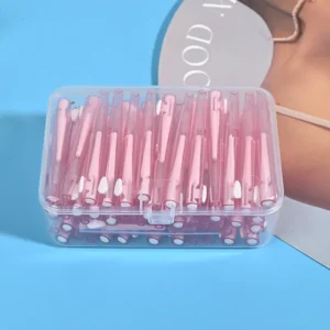 retractable pink interdental brushes in closed clear storage box for wholesale dental care