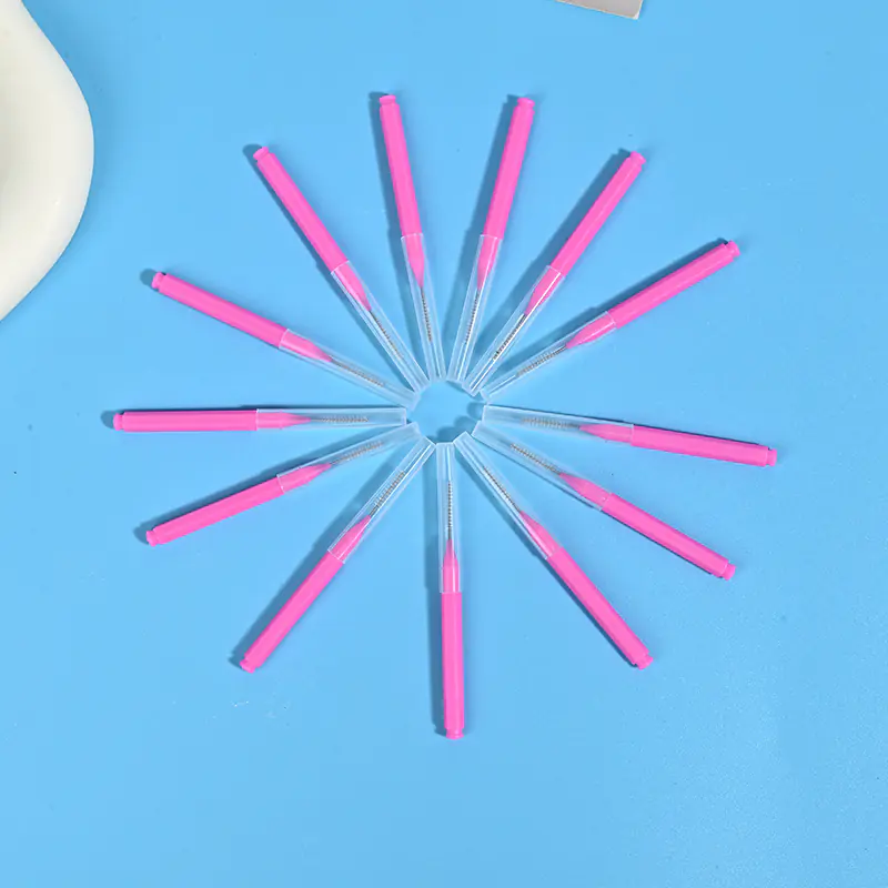 Wholesale pink interdental brushes with metal wire bristles arranged in star pattern - OEM/ODM dental cleaning tools for orthodontic care