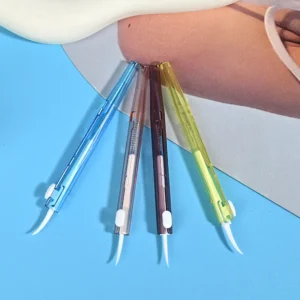 transparent retractable interdental brushes with extended bristles showing cleaning tip