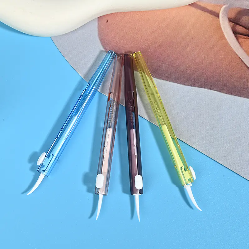 transparent retractable interdental brushes with extended bristles showing cleaning tip