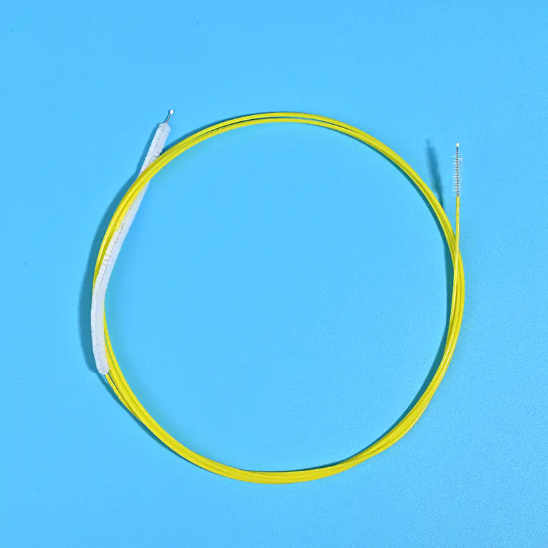 yellow dual-tip endoscope cleaning brush with large and fine brush heads