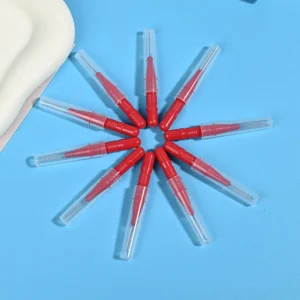 Bulk red single tuft interdental brushes with protective caps, professional oral care hygiene picks for wholesale dental supply distributors