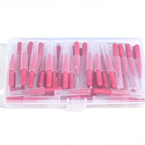 Red single tuft toothbrush with transparent protective cap, hygienic interdental cleaner for orthodontic patients, wholesale dental accessories