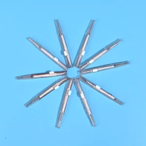 Full clear transparent sliding I-type interdental brushes arranged radial star shape on solid light blue background